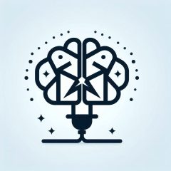 A charged brain plugged into the power source.